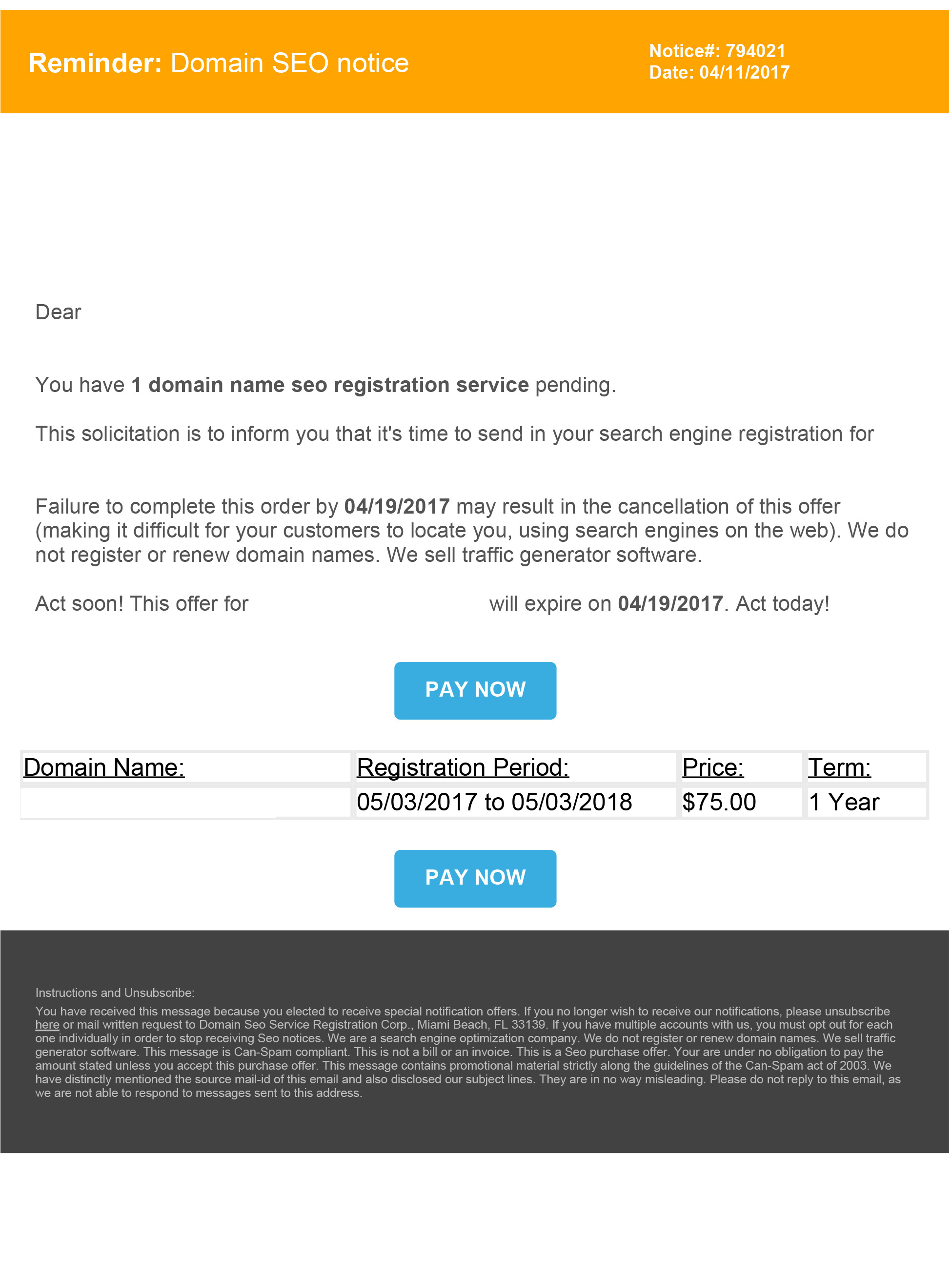 Domain SEO Notice