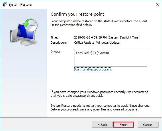 confirm restore point