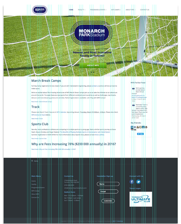 Monarch Park Stadium mock up with guides