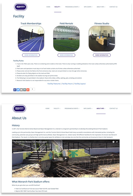 Monarch Park Stadium website screen shot without guides